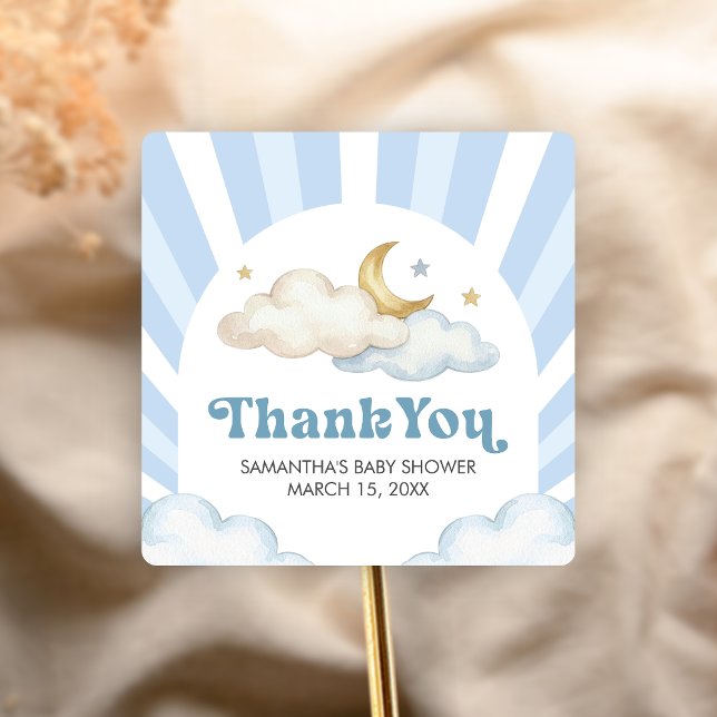 Adesivo Quadrado Nós Estamos Loucos com a Festa de Bebê Lua (Over the Moon Baby Shower Sticker)
