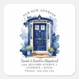 Adesivo Quadrado Nós Mudamos Novo Endereço porta Navy Watercolor