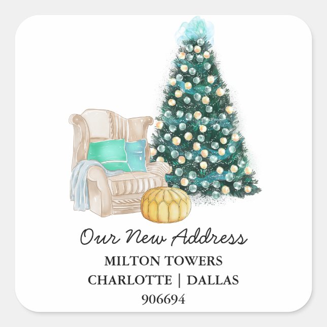 Adesivo Quadrado Nós Nos Mudamos | Árvore de Natal | Novo Endereço (Frente)