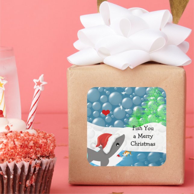 Adesivo Quadrado Nós Pescamos Um Feliz Tubarão De Natal (Festa)