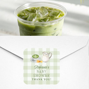 Adesivo Quadrado Nós Te Amamos Tanto Chá Verde Gingham Chá de Bebê