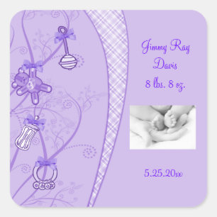 Adesivo Quadrado Nossa adição nova em matiz roxas