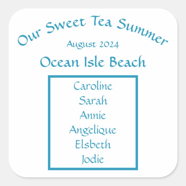 Adesivo Quadrado Nossa Doce Chá Summer Sunshine Friends Beach Trip (Frente)