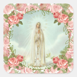 Adesivo Quadrado Nossa senhora de rosas cor-de-rosa de Fatima