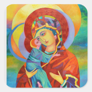Adesivo Quadrado Nossa Senhora Virgem Mary Madonna e Criança