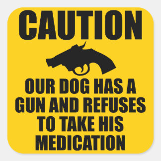 Adesivo Quadrado Nosso cachorro tem uma arma