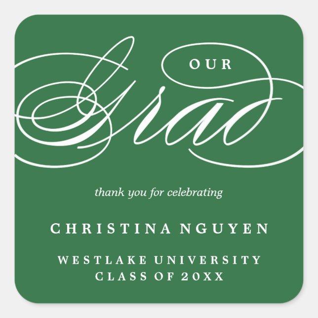 ADESIVO QUADRADO NOSSO GRAD SCRIPT ELEGANT | STICKER DE OBRIGADO (Frente)