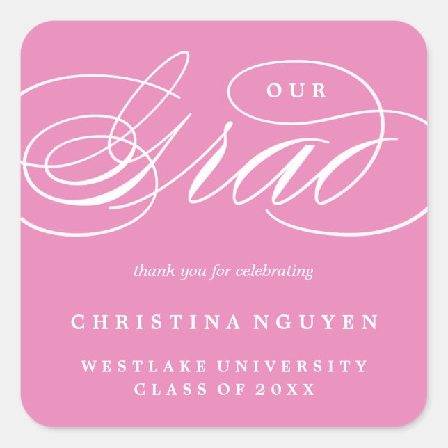 ADESIVO QUADRADO NOSSO GRAD SCRIPT ELEGANT | STICKER DE OBRIGADO (Frente)
