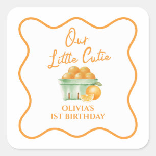 Adesivo Quadrado Nosso pequeno aniversário laranja cutie