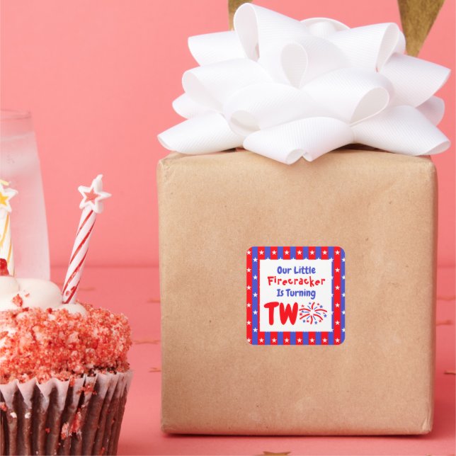 Adesivo Quadrado Nosso Pequeno segundo aniversário Firecracker (Festa)