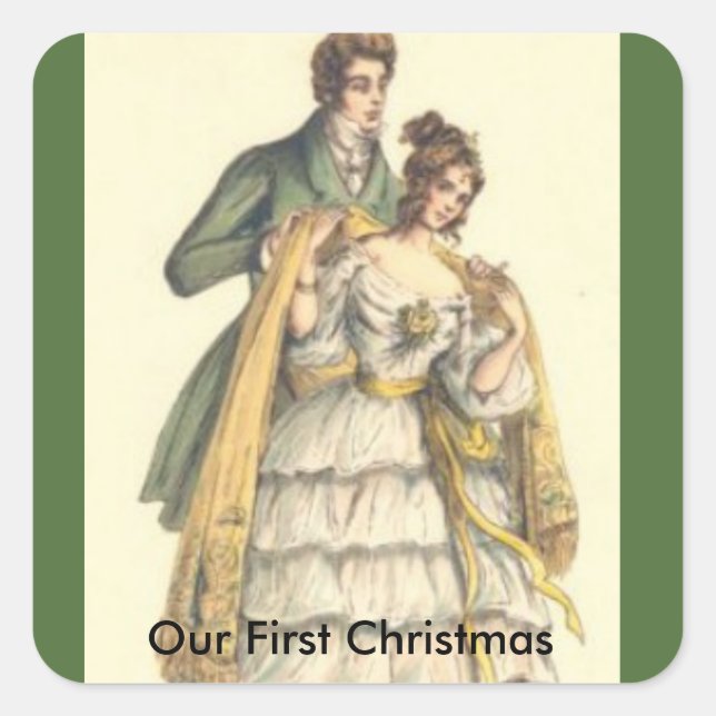 Adesivo Quadrado Nosso Primeiro Natal Vitoriano Verde Clássico (Frente)