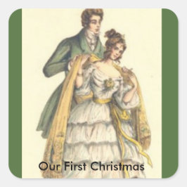 Adesivo Quadrado Nosso Primeiro Natal Vitoriano Verde Vintage