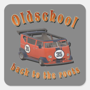 Adesivo Quadrado Nostalgic OldSchool, Oldtimer van red cinza