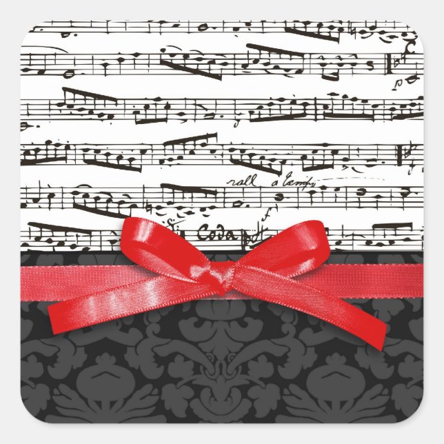 Adesivo Quadrado Notas de música e fita vermelha falsa (Frente)