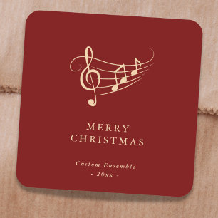 Adesivo Quadrado Notas Musicais de Natal em Dourado Simples Verde
