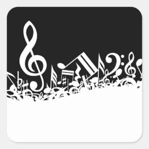 Adesivo Quadrado Notas musicais misturadas brancas no preto