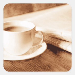 Adesivo Quadrado Notícias da manhã e Tom Sepia Café