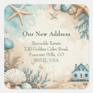 Adesivo Quadrado Nova Casa Casa de Praia à Beira-Mar Vida Marinha C