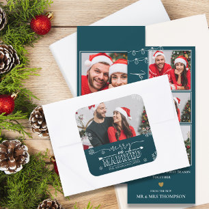 Adesivo Quadrado Nova Feliz Verde de Natal e Foto casada