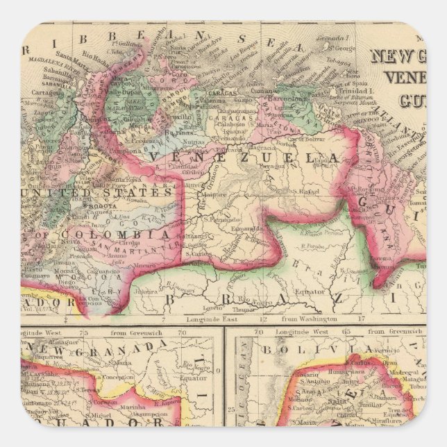Adesivo Quadrado Nova Granada, Venezuela, Mapa da Guiana por Mitche (Frente)