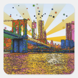 Adesivo Quadrado Nova Iorque Psicodélico: Ponte Brooklyn, WTC nº 1