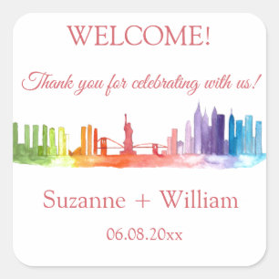 Adesivo Quadrado NOVA IORQUE skyline Casamentos arco-íris coloridos