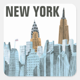Adesivo Quadrado Nova Iorque tirada mão, NY