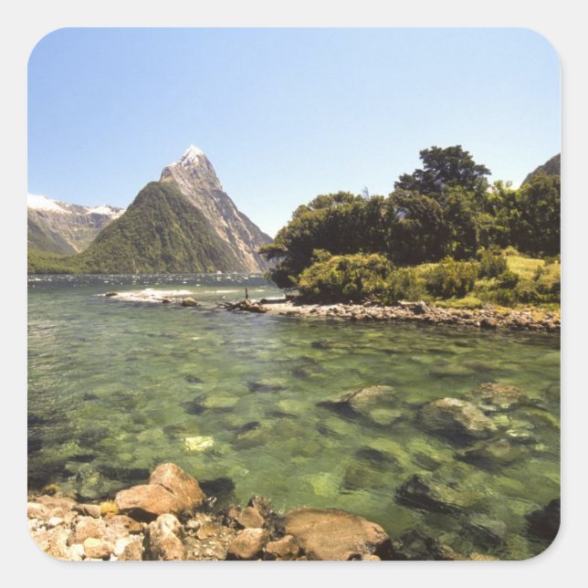 Adesivo Quadrado Nova Zelândia, Miter Peak e Bowen River entrando (Frente)