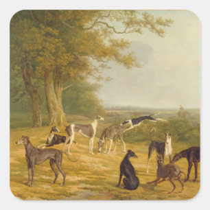 Adesivo Quadrado Nove galgos em uma paisagem (óleo em canvas)