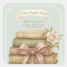 Adesivo Quadrado Novo capítulo aguarda Chá de fraldas cor-de-rosa