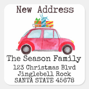 Adesivo Quadrado Novo endereço Carro e endereço de presentes de Nat