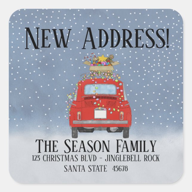 Adesivo Quadrado Novo Endereço Fiat 500 com Luzes (Frente)