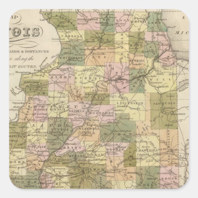 Adesivo Quadrado Novo Mapa De Illinois 2 (Frente)
