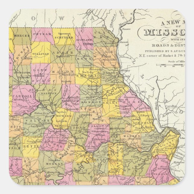 Adesivo Quadrado Novo Mapa Do Missouri (Frente)