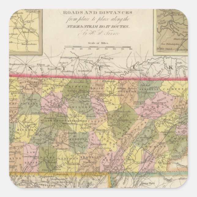 Adesivo Quadrado Novo Mapa Do Tennessee (Frente)