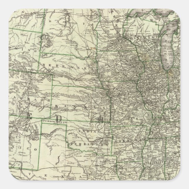 Adesivo Quadrado Novo mapa ferroviário dos Estados Unidos 2 (Frente)