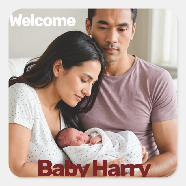 Adesivo Quadrado novo menino bebê bebê anúncio de nascimento foto m (Frente)