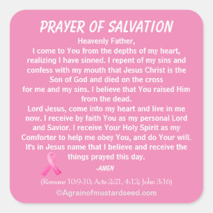 Adesivo Quadrado NOVO! PRAYER OF SALVATION Stick with Jesus