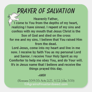 Adesivo Quadrado NOVO! PRAYER OF SALVATION Stick with Jesus