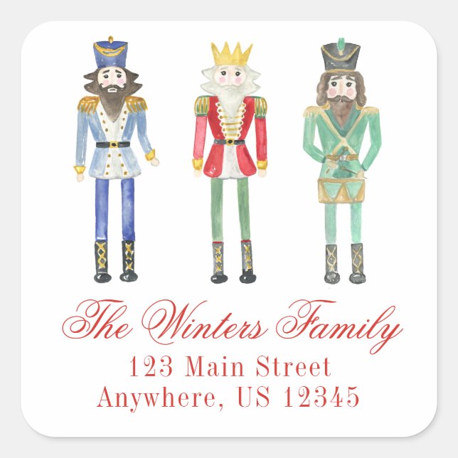 Adesivo Quadrado Nozes de Natal de Aquarela Endereço de Devolução (Frente)