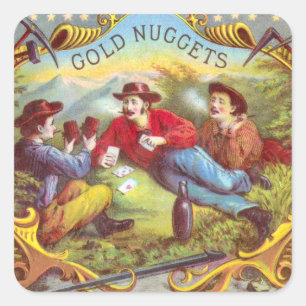 Adesivo Quadrado Nuggets Dourados Vintage art velhos cowboys ociden