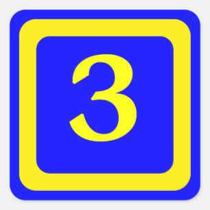 Adesivo Quadrado número 3, fundo azul, quadro amarelo