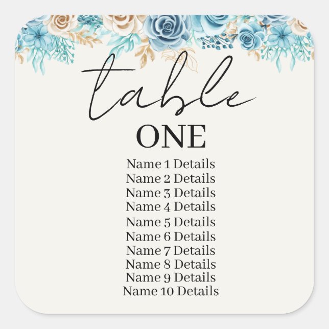 Adesivo Quadrado Número da Tabela do Gráfico de Assentos de Casamen (Frente)