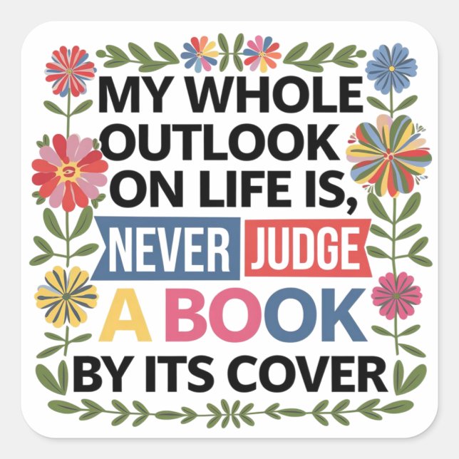 Adesivo Quadrado Nunca julgue um livro pelo cobrir (Frente)