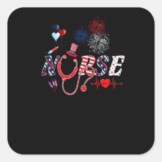 Adesivo Quadrado Nurse Stethoscope Usa American Flag Happy 4th Of J