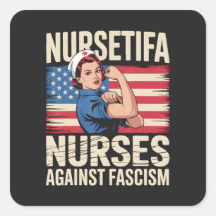 Adesivo Quadrado Nursetifa Enfermeira Contra o Fascismo