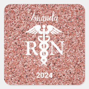 Adesivo Quadrado Nursing RN Graduation Pink Glitter Personalizado