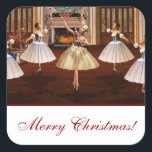 Adesivo Quadrado Nutcracker Merry Christmas Gift Stickers<br><div class="desc">Bonito presente digital de trabalho de arte digital de Nutcracker ou adesivos de etiqueta. Estes adesivos apresentam três bailarinas dançando com um preguiçoso no salão de baile. O fundo do adesivo tem um fundo branco e lê Feliz Natal em um elegante roteiro vermelho. Isso daria uma bela adição à sua...</div>