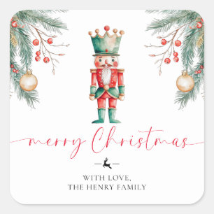 Adesivo Quadrado Nutcracker Merry Christmas Gift Tag Stickers