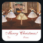 Adesivo Quadrado Nutcracker Merry Christmas Gift Tag Stickers<br><div class="desc">Bonito presente digital de trabalho de arte digital de Nutcracker ou adesivos de etiqueta. Estes adesivos apresentam um trabalho de arte digital de três bailarinas dançando com um preguiçoso no salão de baile. A parte inferior do adesivo tem um fundo branco e lê Feliz Natal em um roteiro elegante vermelho,...</div>